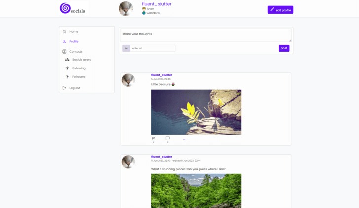 Socials screenshot